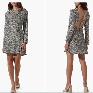 ASTR the Label Long Sleeve Cowl Neck Satin Dress Black Sage Multi - Size XL